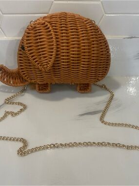 Woven Elephant Crossbody Bag in Warm Tan